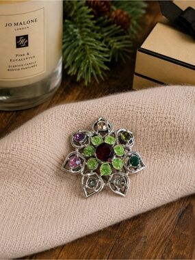Vintage Emmons Great Moments Rhinestone Flower Brooch Pin Silver Signed